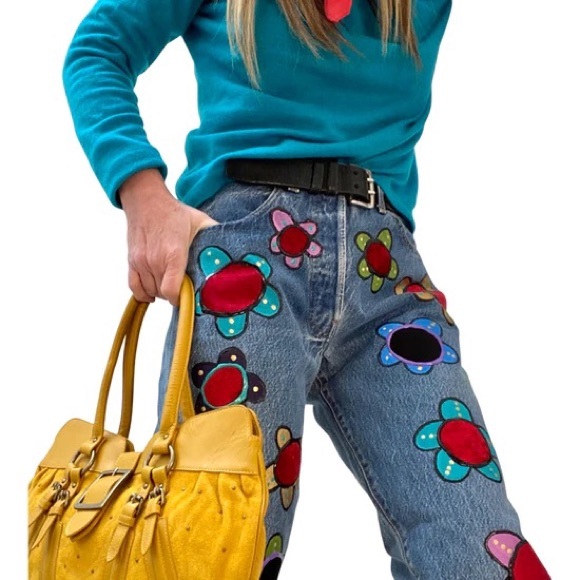 VINTAGE LEVIS 501 PATCHWORK JEANS LESLIE HAMEL JEANS SIZE 29 - Picture 6 of 6